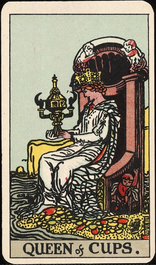 The Queen of Cups tarot card from the Rider-Waite-Smith deck