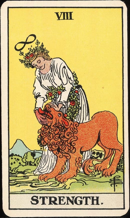 The Strength tarot card from the Rider-Waite-Smith deck